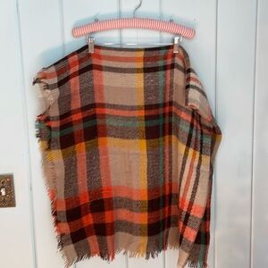 Plaid Lightweight Blanket Scarf Brown*Tan*Yellow*Green*Orange